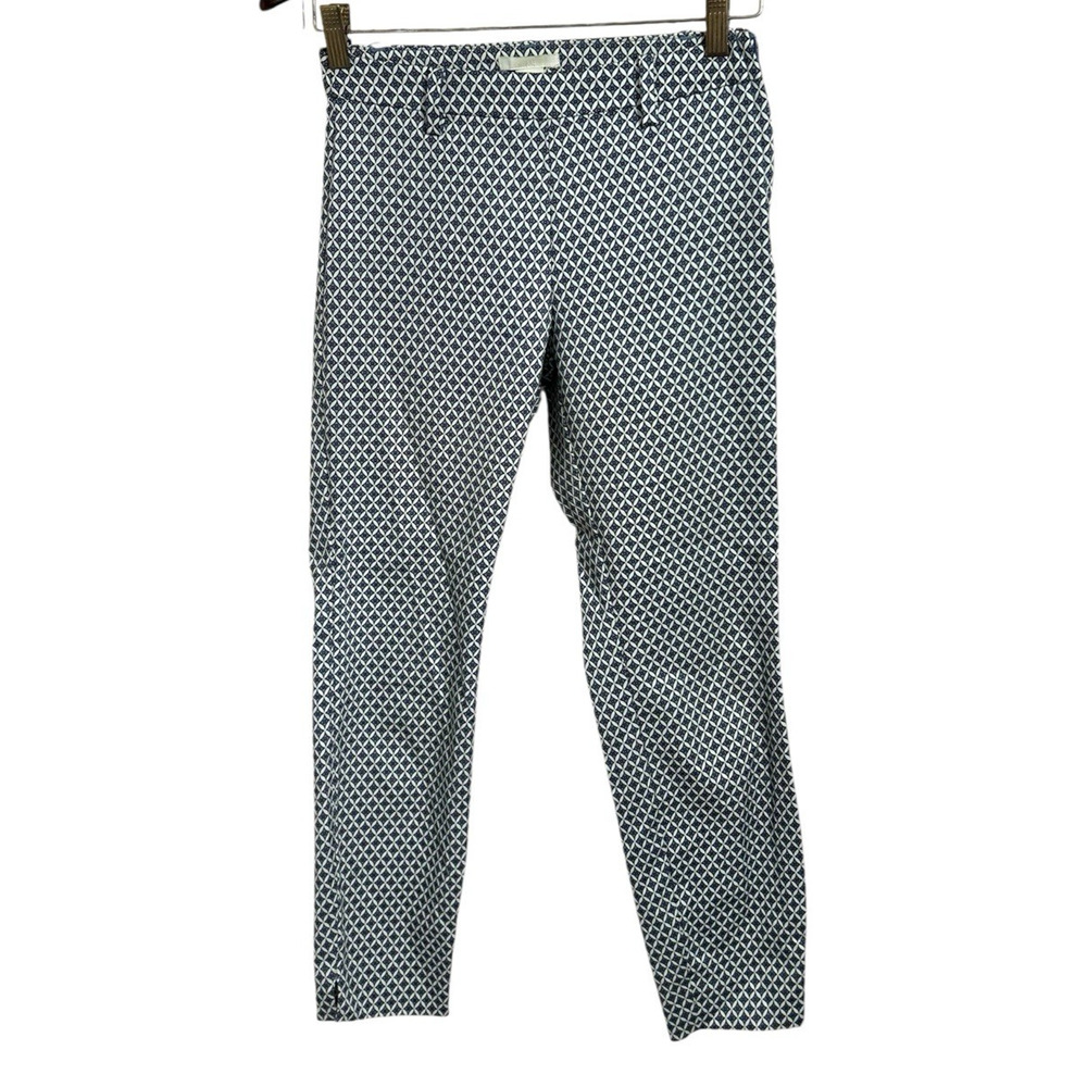 Women's H&M Pants Sz 4 Blue White Geometric Office Career Wear Ankle Length - Picture 7 of 8